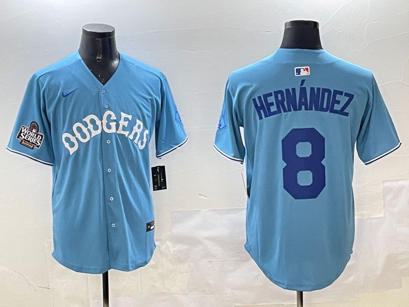 Men Los Angeles Dodgers 8 Hernandez Light Blue Throwback Game 2025 Nike MLB Jersey style 14
